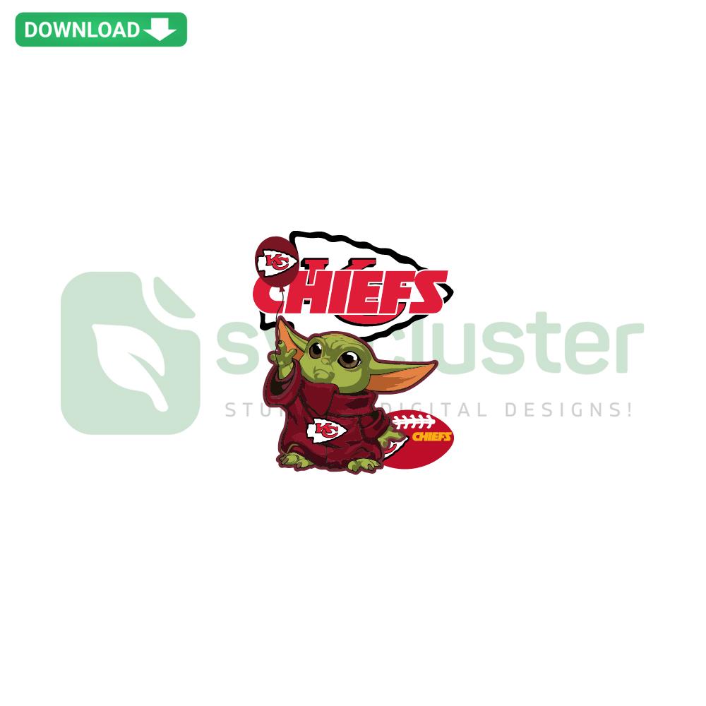 Baby Yoda in Kansas City Chiefs gear SVG, cute Star Wars NFL printable, digital download for Cricut and Silhouette fans.