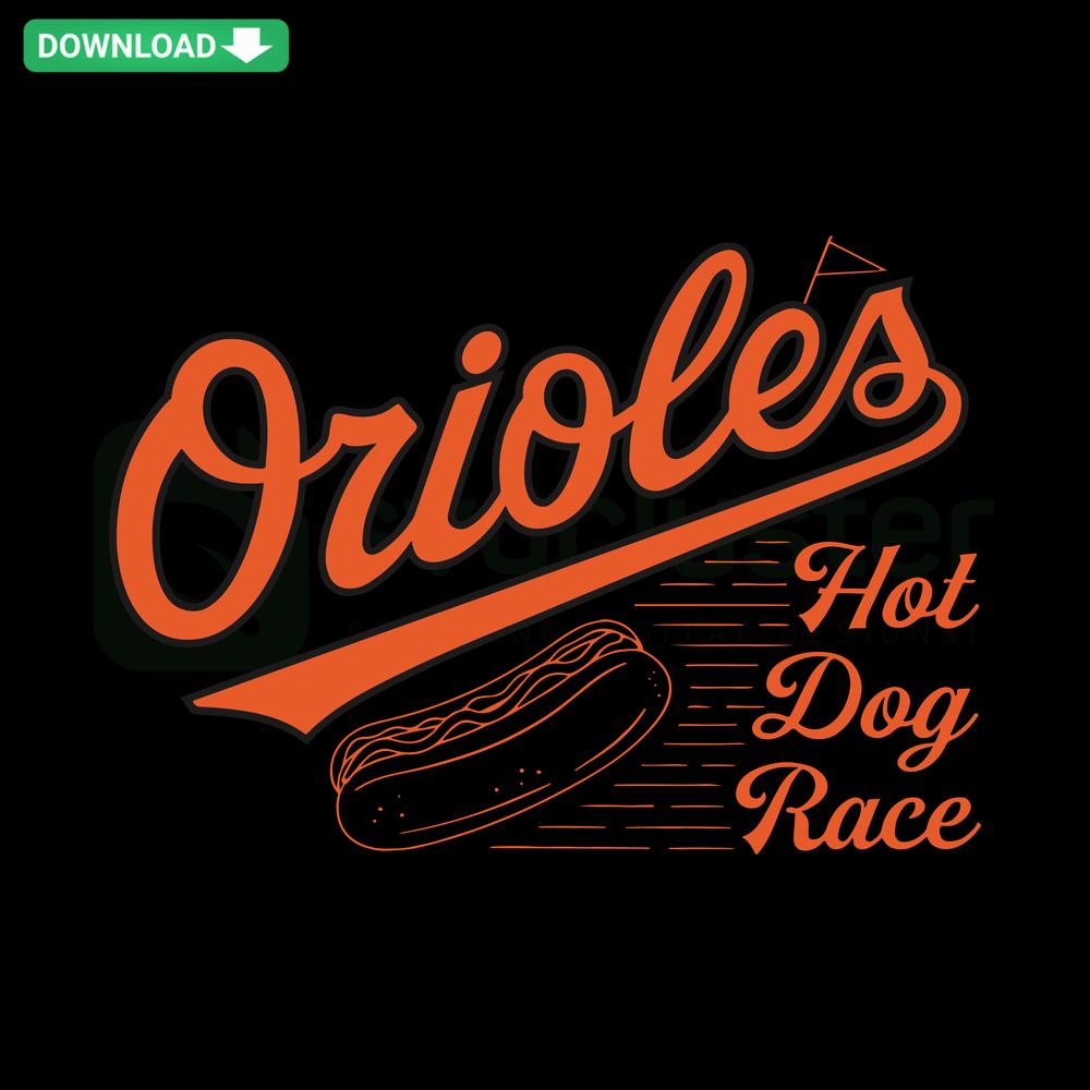 Baltimore Orioles Hot Dog Race SVG design, featuring editable hot dog mascots running, ideal for sports-themed crafts and prints.