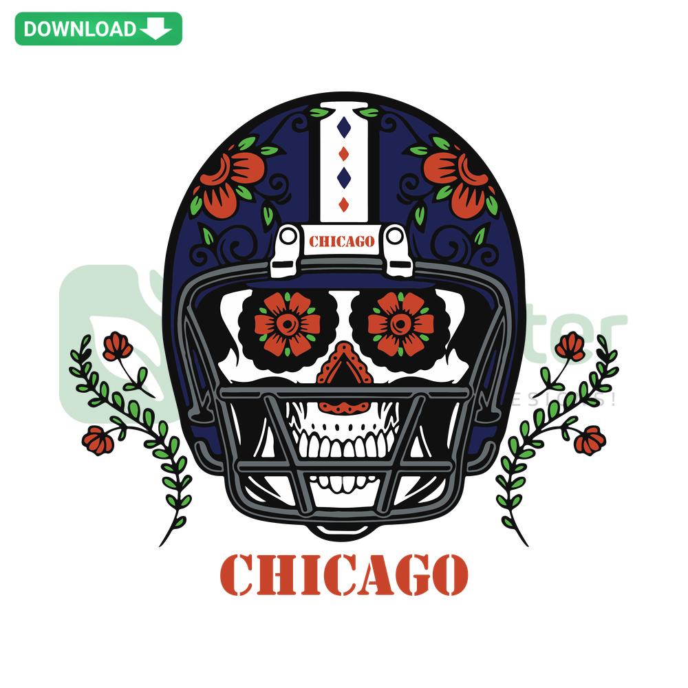 Chicago Bears Skull Helmet SVG: Bold skull design with Bears logo, perfect for fans; digital download clip art.