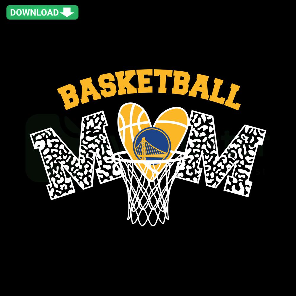 Basketball Mom SVG with Golden State Warriors net design, instant download for designers, perfect for sports-themed creations.