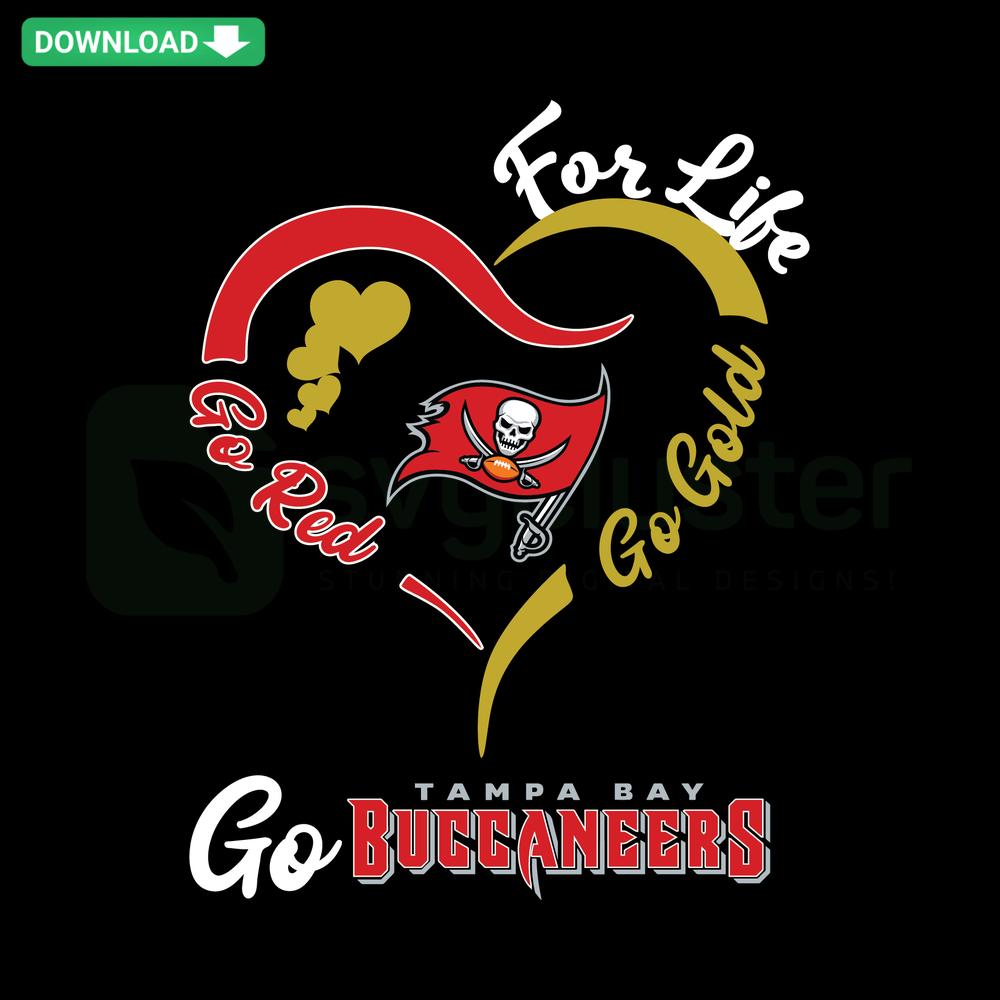 God Red Go Dold Go Buccaneers For Life SVG: Bold fonts, red and gold colors, high-quality, perfect for Tampa Bay Buccaneers fans.