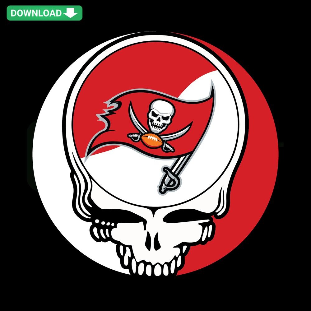 Tampa Bay Buccaneers Skull SVG design, featuring team logo, vibrant colors. Ideal for Cricut, DIY crafts. Downloadable SVGCluster file.