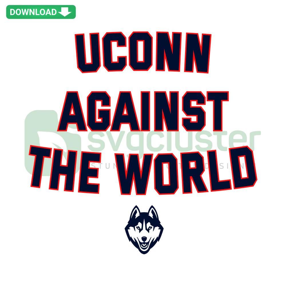 UConn Against The World NCAA Team SVG, premium design file for designers, featuring bold UConn text in blue and white.