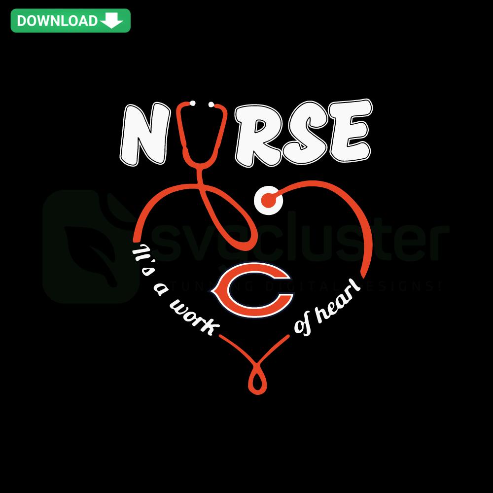 Chicago Bears Nurse SVG Clip Art: Heart-themed design featuring a nurse cap and stethoscope with Bears logo, ideal for healthcare fans.