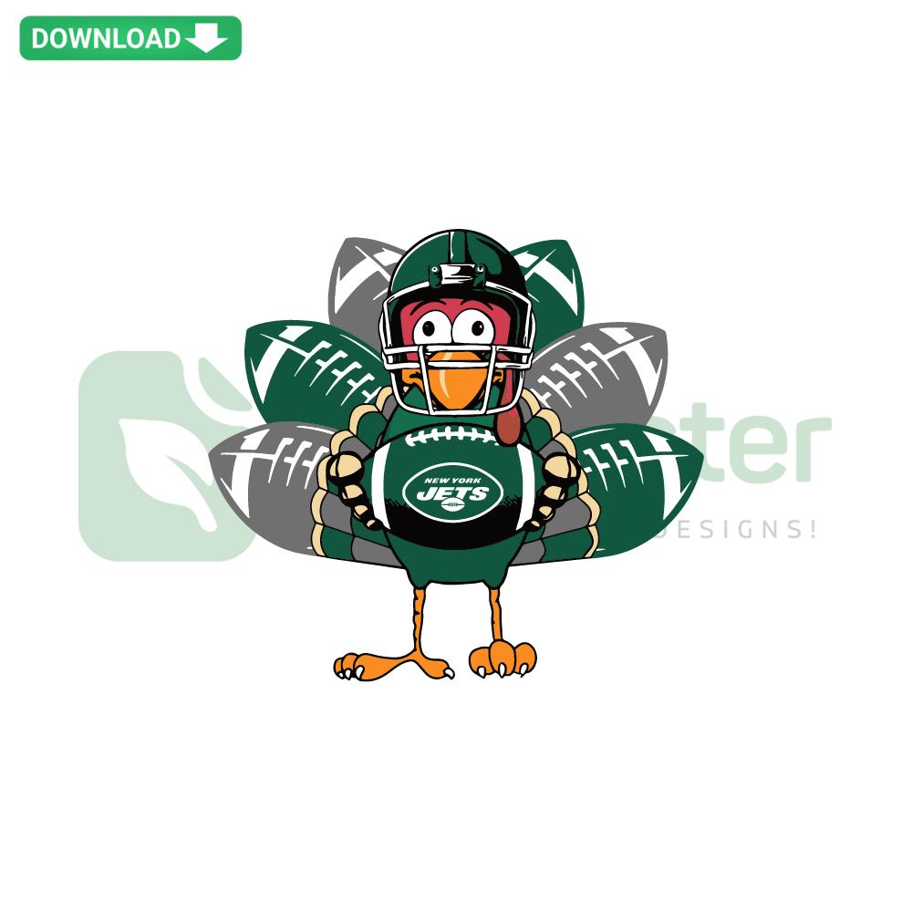 New York Jets Turkey SVG Download, Cricut Design File: Festive turkey graphic with Jets logo, perfect for holiday crafting.
