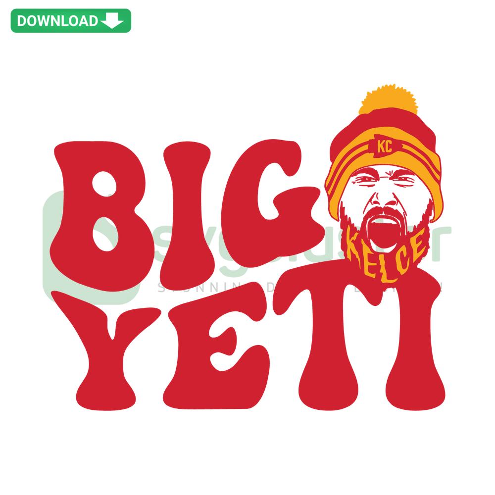 Big Yeti Travis Kelce Chiefs Football Player SVG, cartoon-style pose with #87 jersey, Instant Download Graphics for sports fans.