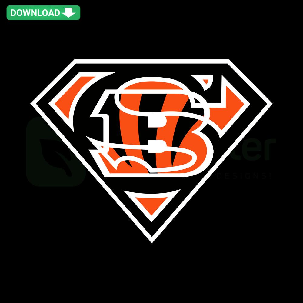 Superman Cincinnati Bengals SVG, digital download featuring Superman logo with Bengals team colors and design for designers
