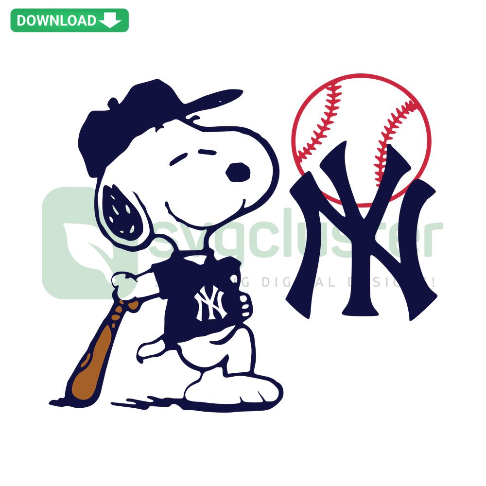 Snoopy New York Yankees SVG: Cartoon Snoopy in Yankees cap, perfect for baseball fans. Instant download design files.