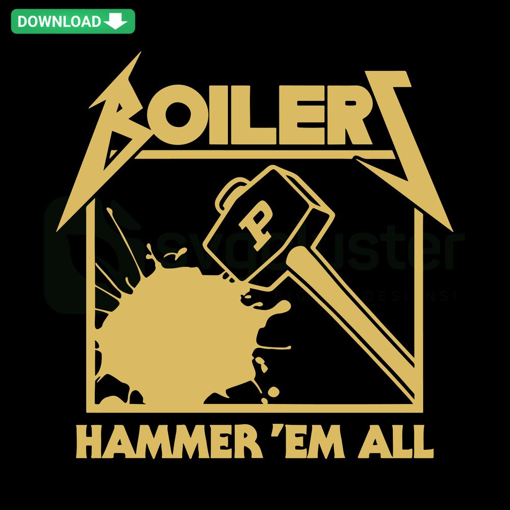 Purdue Boilermakers hammer SVG design, bold text with team colors, ideal for collegiate fan gear, digital download.