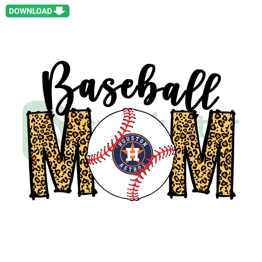 Houston Astros Baseball Mom SVG graphic featuring team colors, baseball stitching, and bold text, perfect for DIY crafts and apparel.