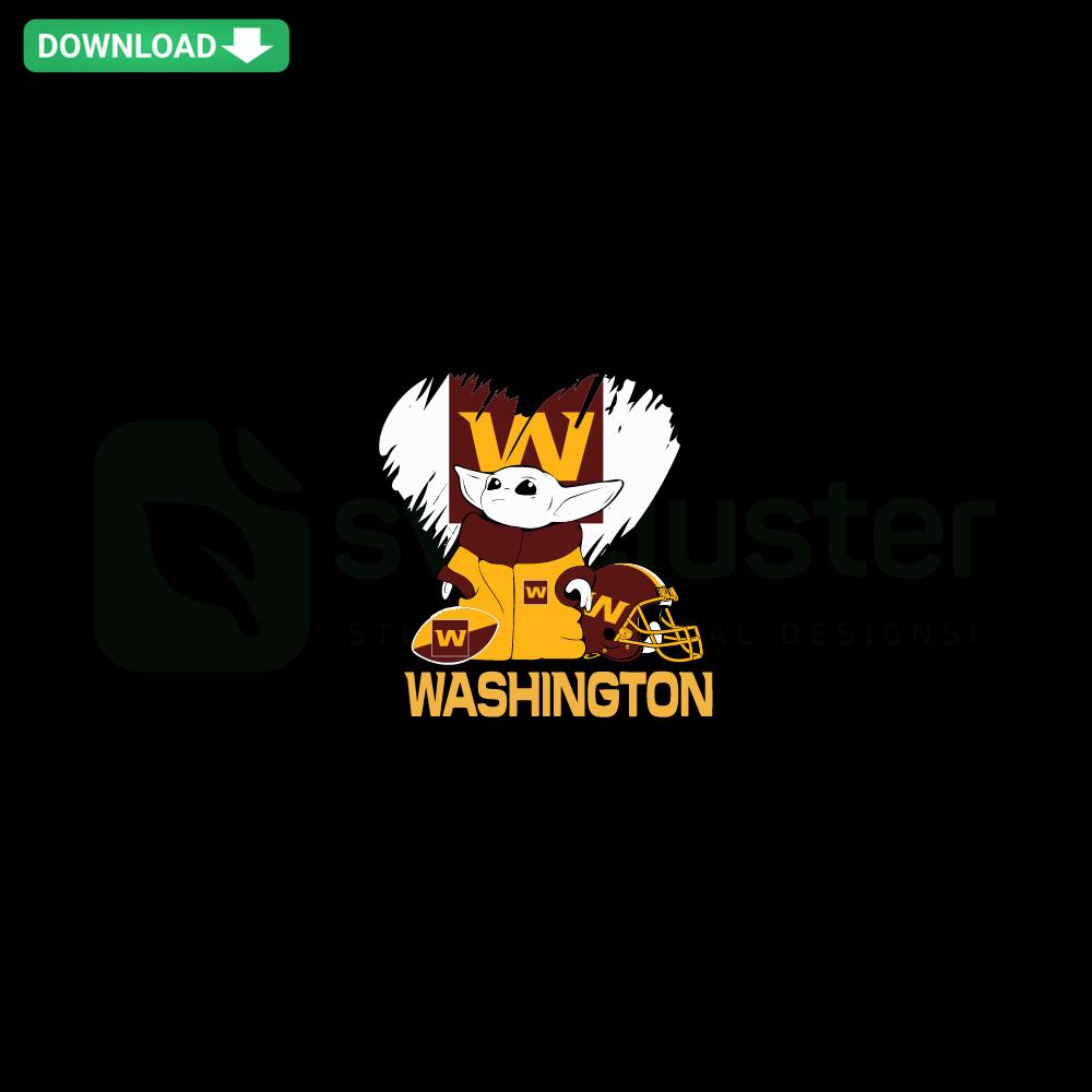 Baby Yoda Love Washington Football Team SVG, featuring cute Baby Yoda in team colors, perfect for home decor and crafting.