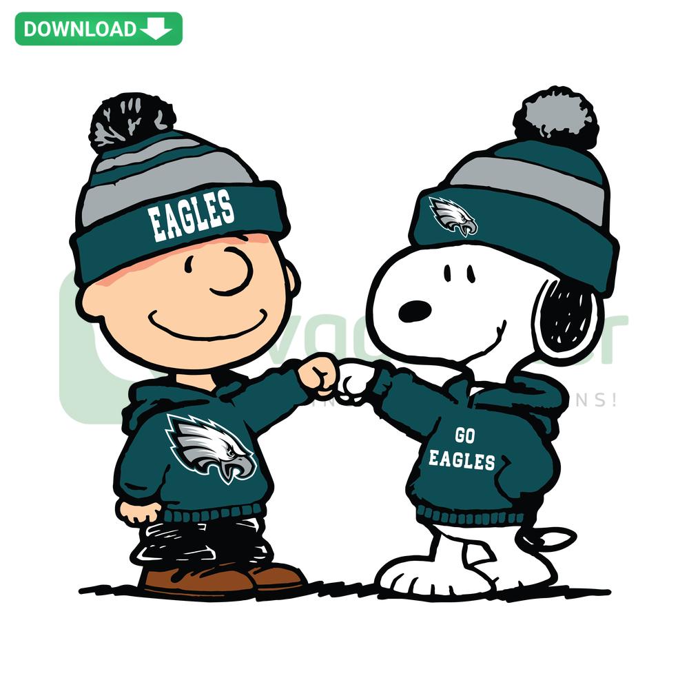 Charlie Brown and Snoopy in Philadelphia Eagles gear SVG, perfect for football fans and wall art enthusiasts.