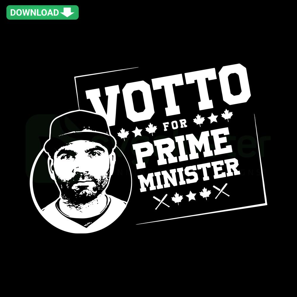 Joey Votto For Prime Minister Toronto MLB SVG Clip Art: Retro-style design featuring Joey Votto with Canadian flag elements.