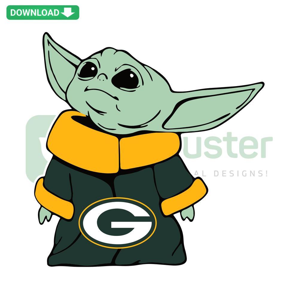 Green Bay Packers Baby Yoda SVG for Cricut, Silhouette: Adorable NFL-inspired design featuring Baby Yoda in team colors.