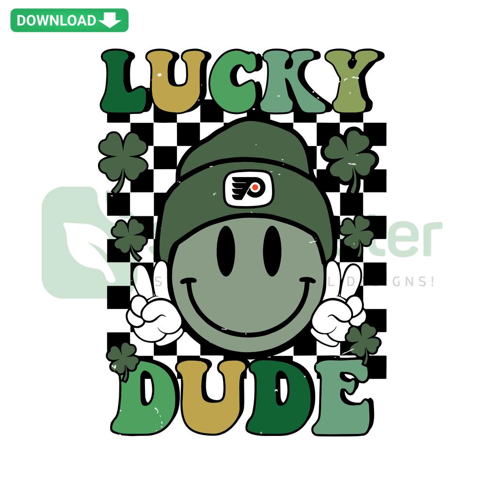 Happy Face Lucky Dude Philadelphia Flyers SVG, vibrant cartoon guy in Flyers gear, commercial use digital files.