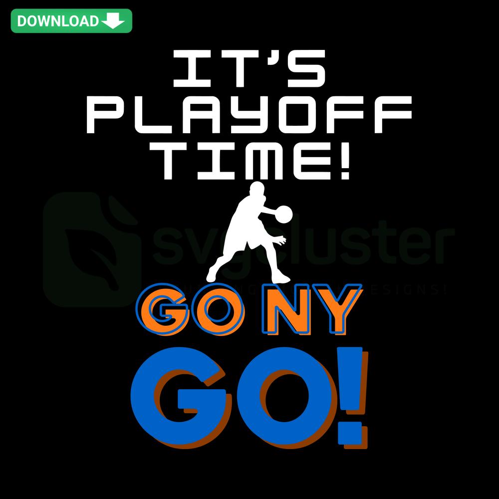 Playoff-Go-NY-Go-Basketball-SVG with vibrant bold text and basketball graphic, perfect for sports designs, SVGCluster download.