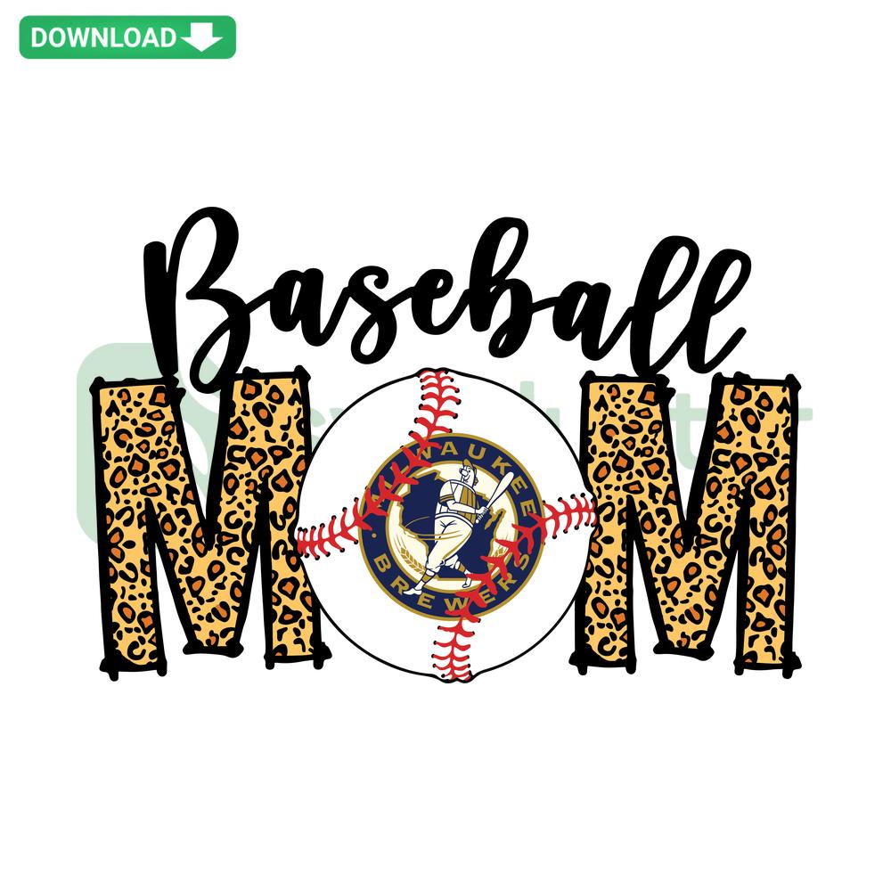 Milwaukee Brewers Baseball Mom SVG, featuring team colors, baseball graphic, and stylish text for craft projects or merchandise.