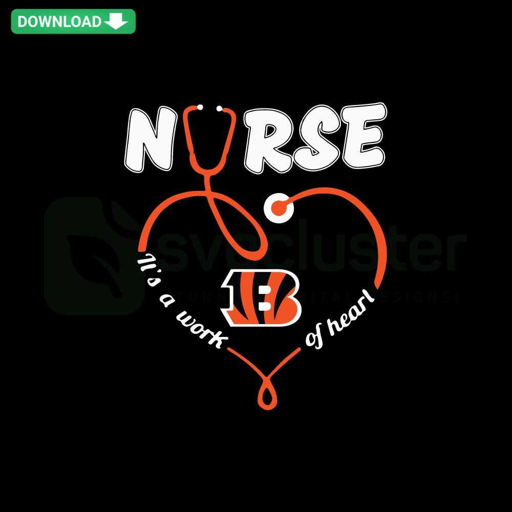 Cincinnati Bengals Nurse Heart SVG, Printable Digital Asset featuring a stethoscope and Bengals logo for creative projects.