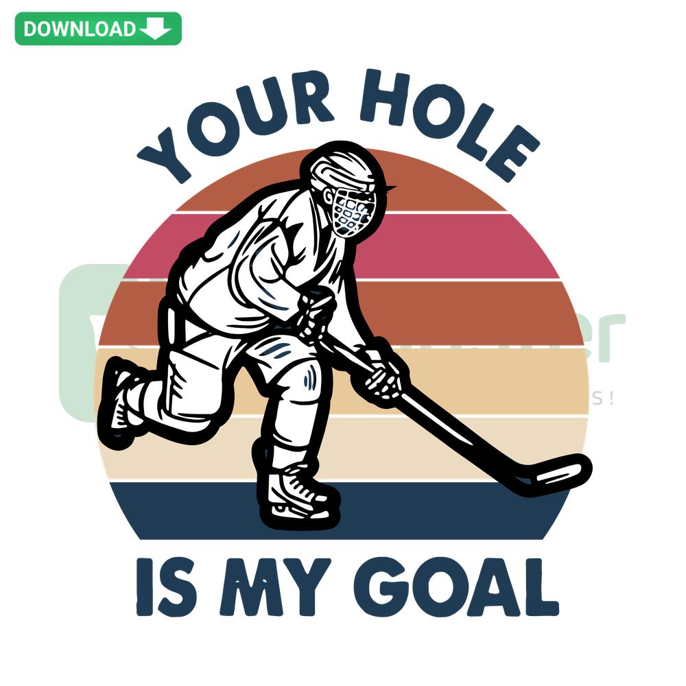 Your Hole Is My Goal humor golf-themed SVG design, featuring bold typography and golf ball graphic. Free high-quality SVG download.