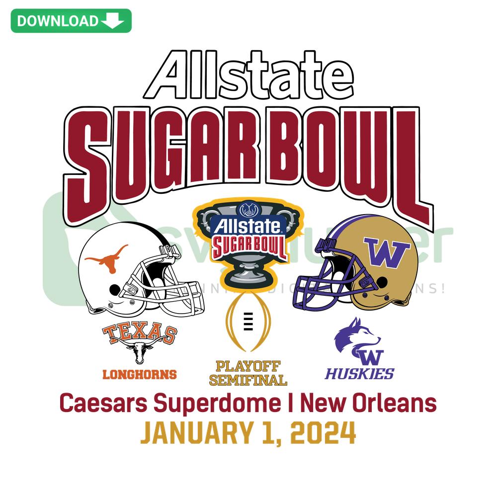 Texas Longhorns vs Washington Huskies 2024 Sugar Bowl SVG, Instant Download, vibrant playoff graphics, sports vector art.