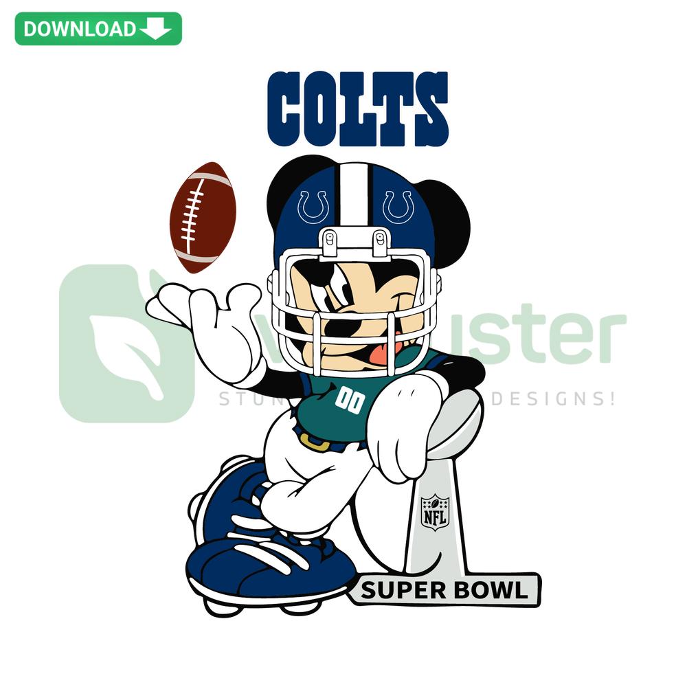 Mickey Mouse in Indianapolis Colts gear SVG for Cricut; NFL-inspired cut file; digital download; cartoon sports design.