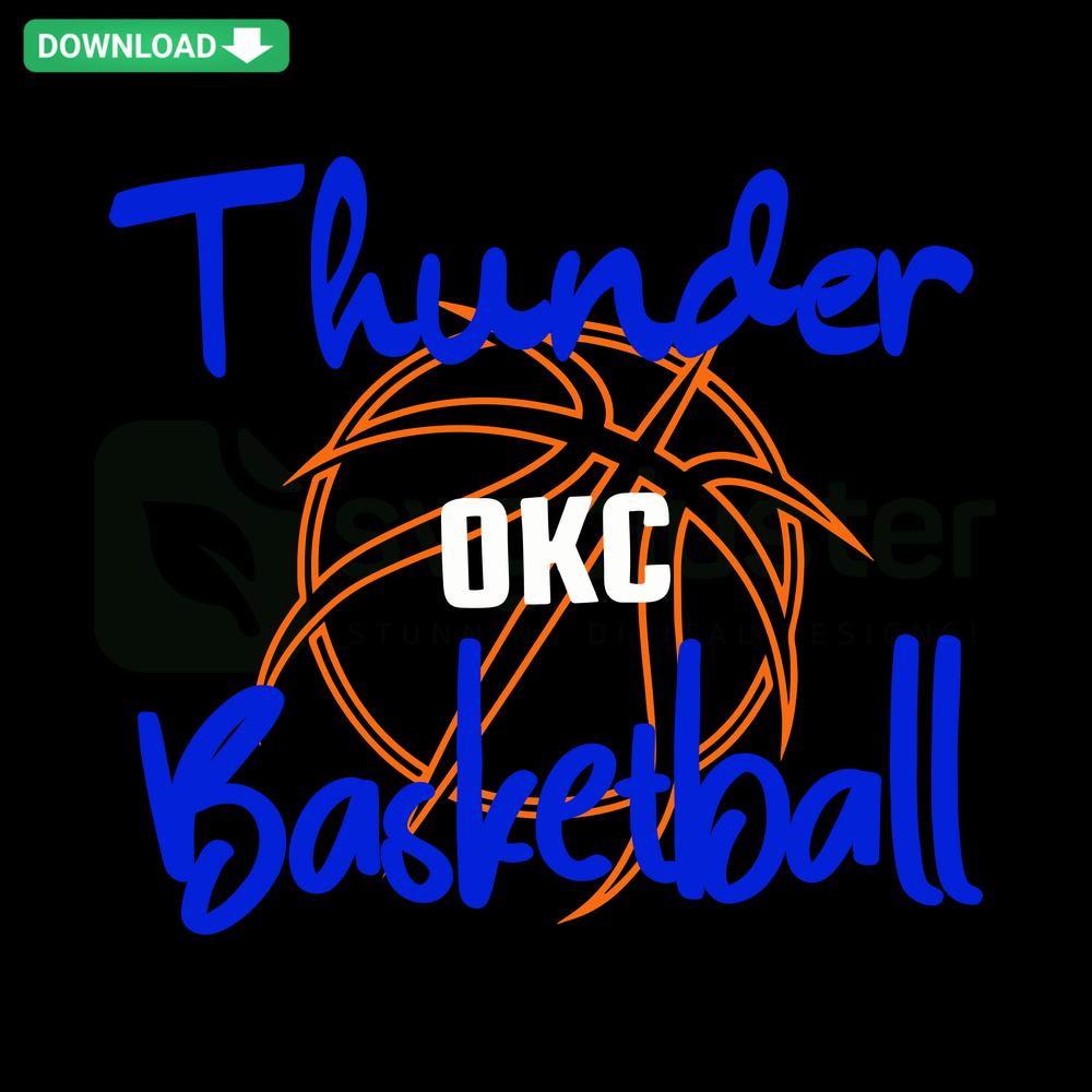 Vintage OKC Thunder SVG design featuring basketball elements, perfect for Cricut crafts, editable for personalized projects.