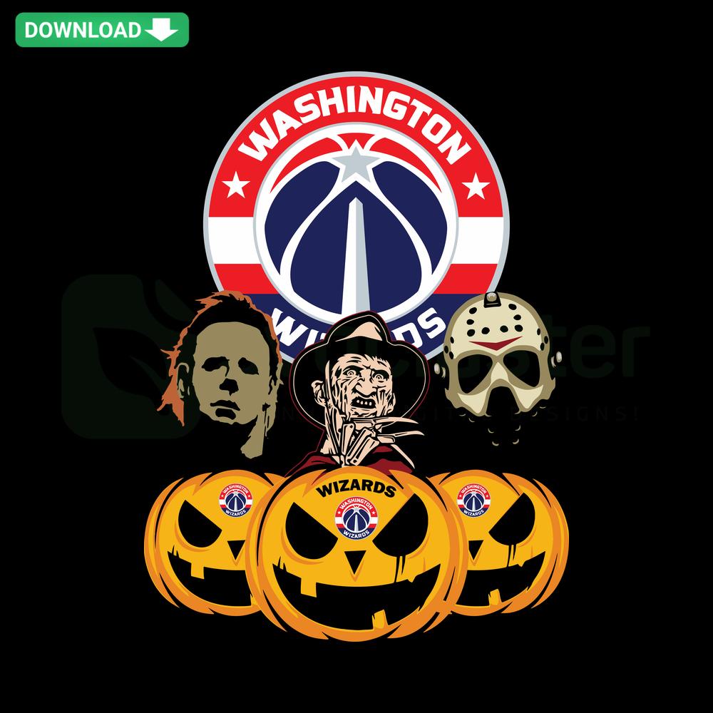 Washington Wizards Halloween pumpkin SVG with horror movie theme; ideal for digital prints and carving templates.