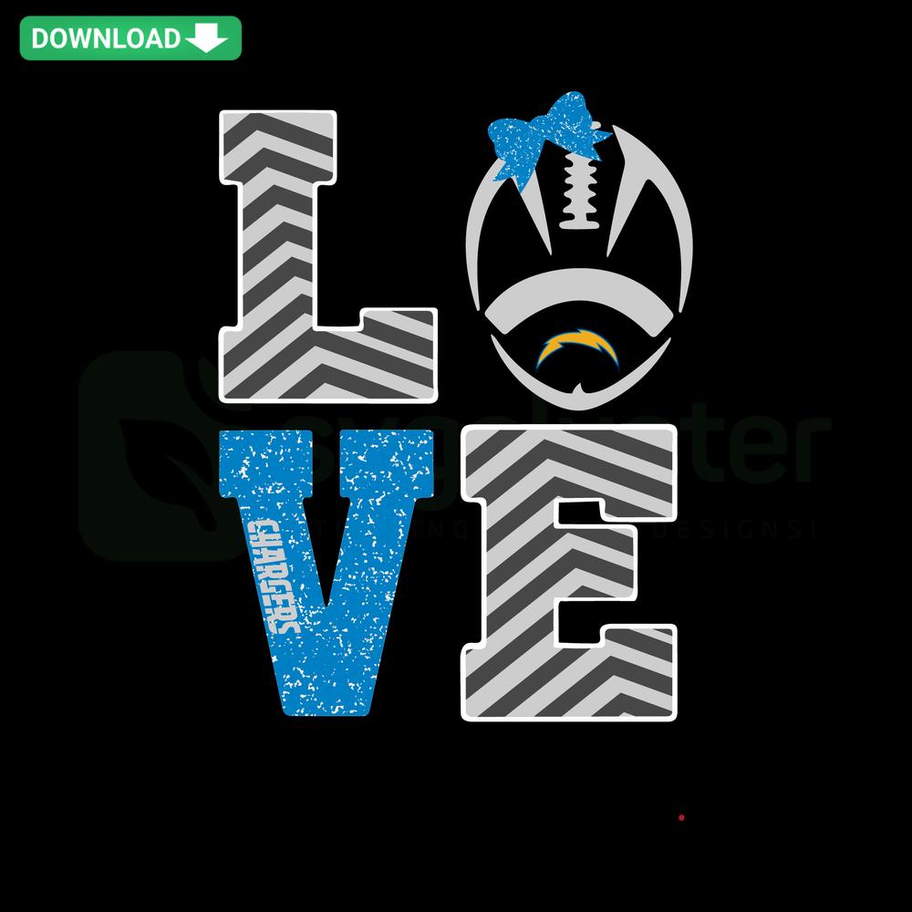 Love Chargers Football SVG with heart and football elements, perfect for DIY crafts, by SVGCluster Digital Assets.