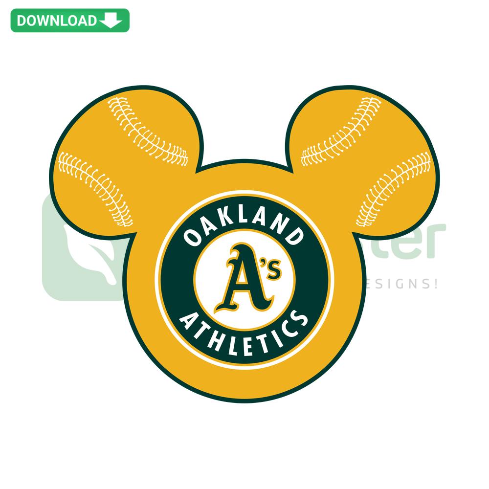 Oakland Athletics Baseball Mickey Mouse SVG, featuring Mickey Mouse in A's gear, perfect for SVG cut files and crafting projects.