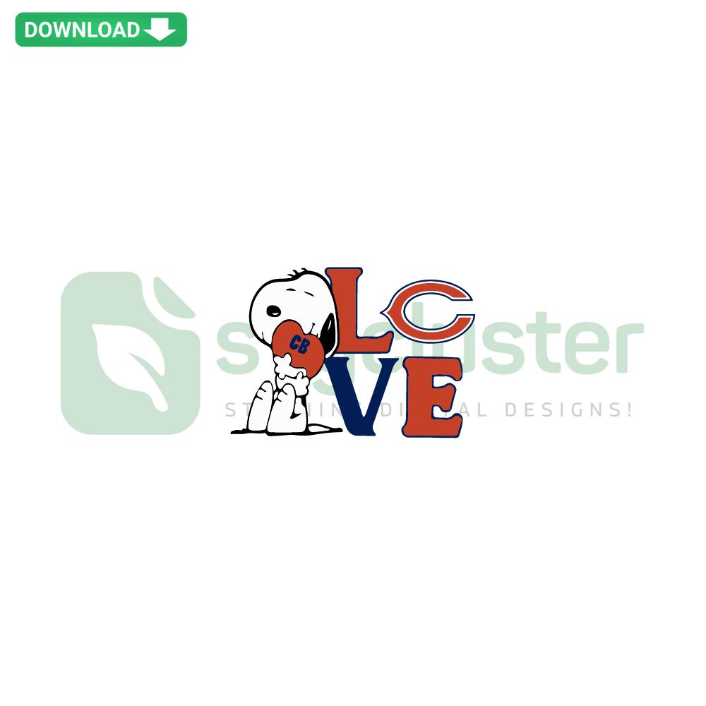 Snoopy hugging Chicago Bears heart logo SVG, digital download, premium SVG graphics for fans, Snoopy Bears sports design.