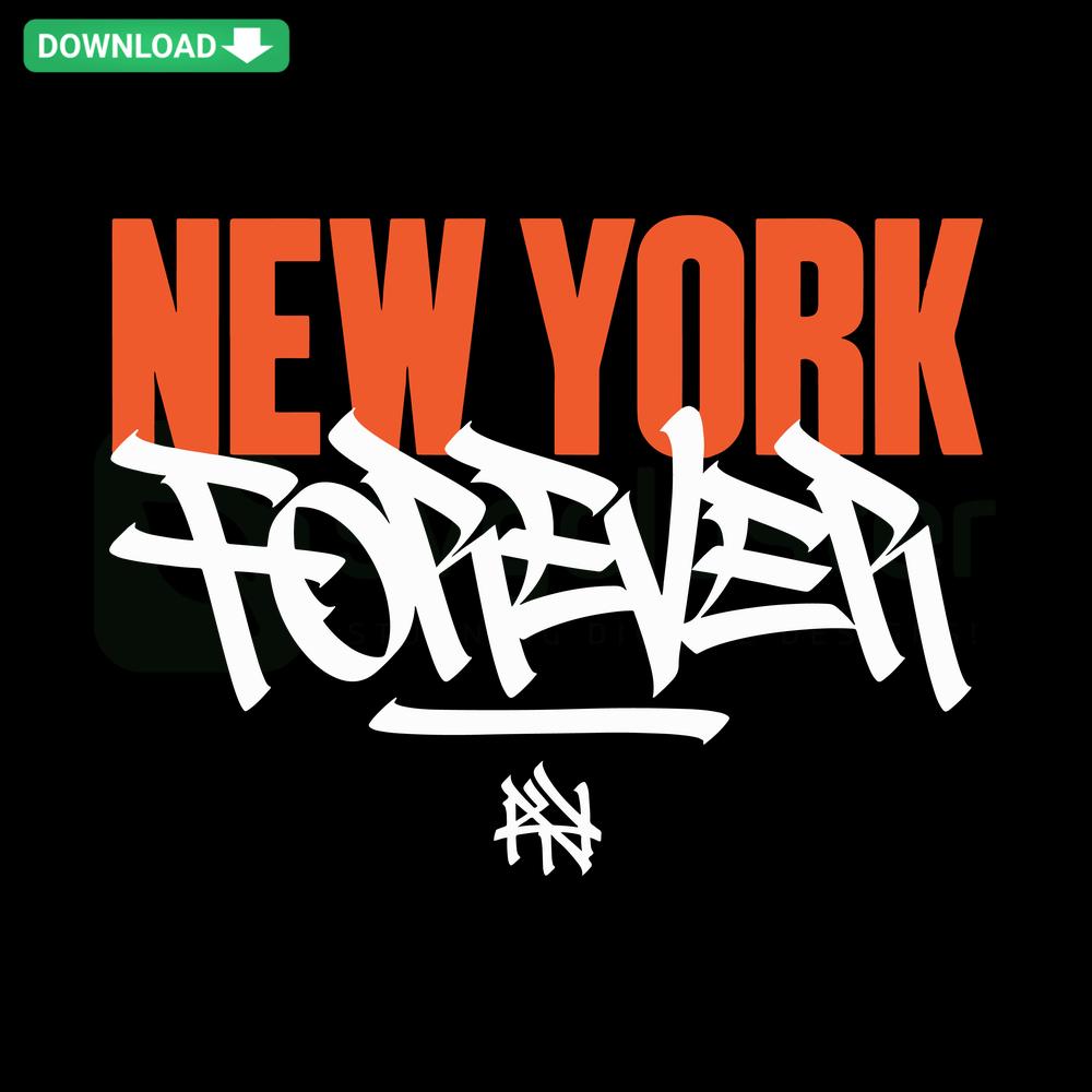 New York Forever Knicks Basketball SVG Digital Download: Bold orange basketball and blue text design, perfect for NYC sports fans.