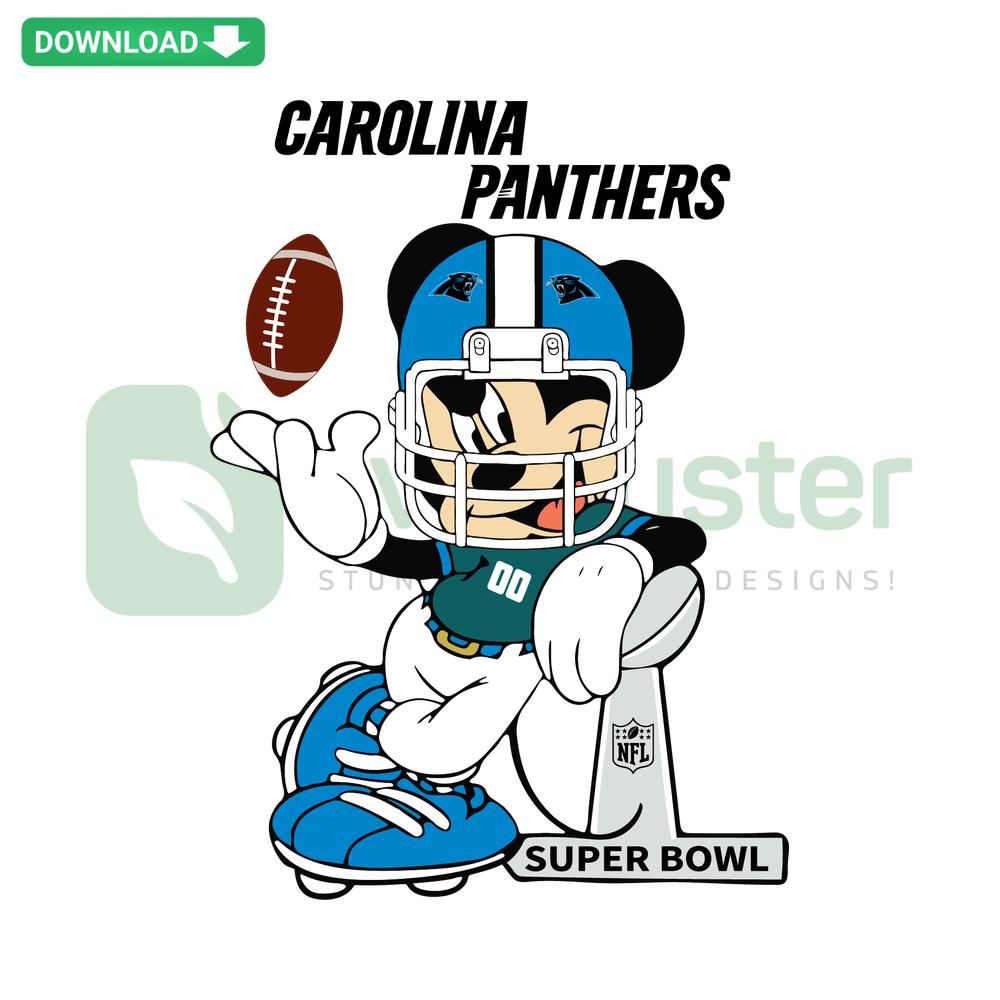 Mickey Mouse Carolina Panthers SVG, Cricut Graphic Design, Mickey in Panthers jersey, perfect for DIY crafts and decor.