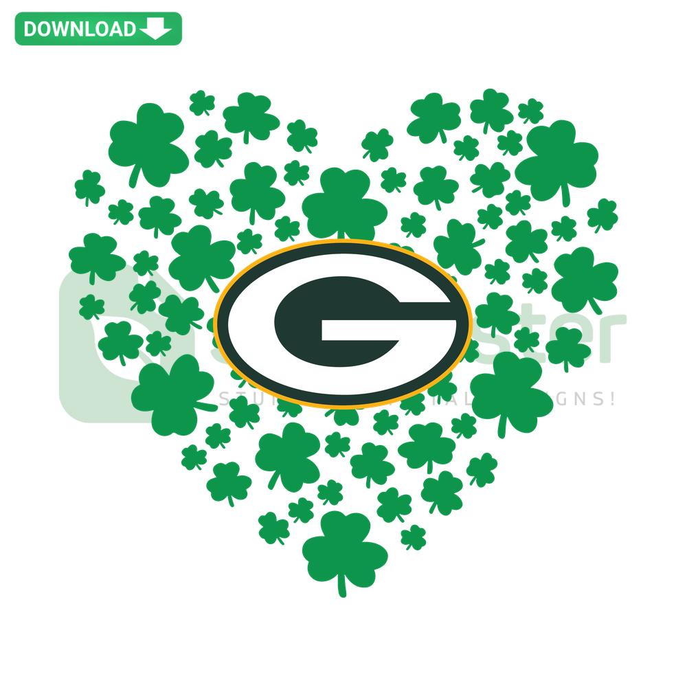 Clover Leaf St Patrick's Day Green Bay Packers SVG, commercial use vector file, perfect for festive sports-themed crafts.