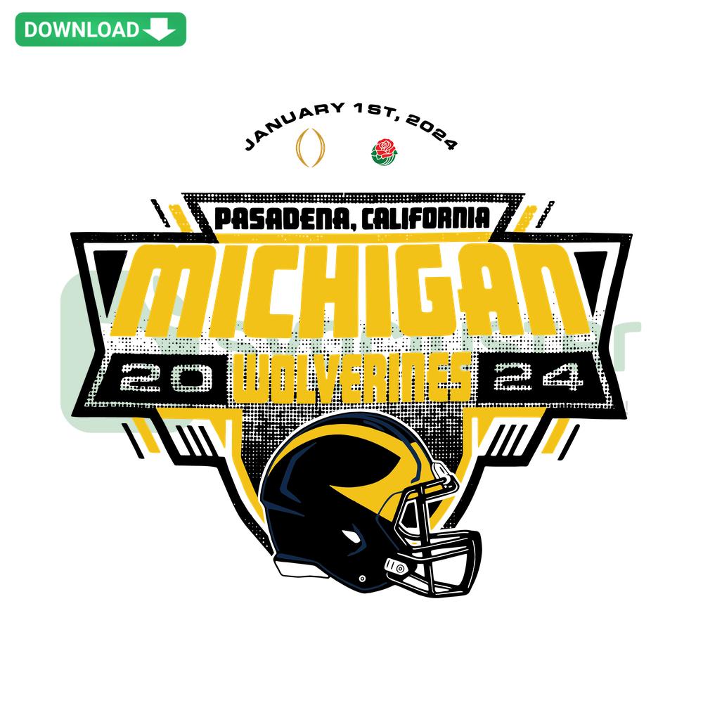 2024 Michigan Wolverines SVG Design, Pasadena California, Home Decor, Wolverine Logo, Vintage Style, Blue and Maize Colors