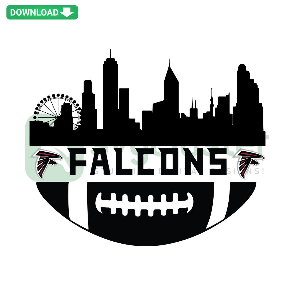 Atlanta Falcons Skyline SVG: Digital Download, SVGCluster. Bold team logo with Atlanta skyline in silhouette, ideal for crafts.