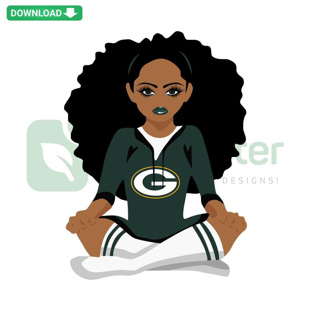 Green Bay Packers Black Girl SVG design for scrapbooking, featuring a Packers logo and an African American girl in team colors.