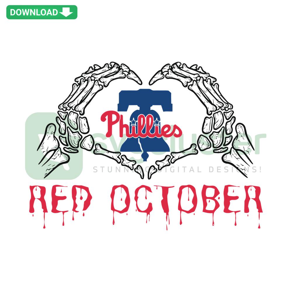 Red October Phillies skeleton hand SVG, digital download, printable sports design, perfect for MLB fans.