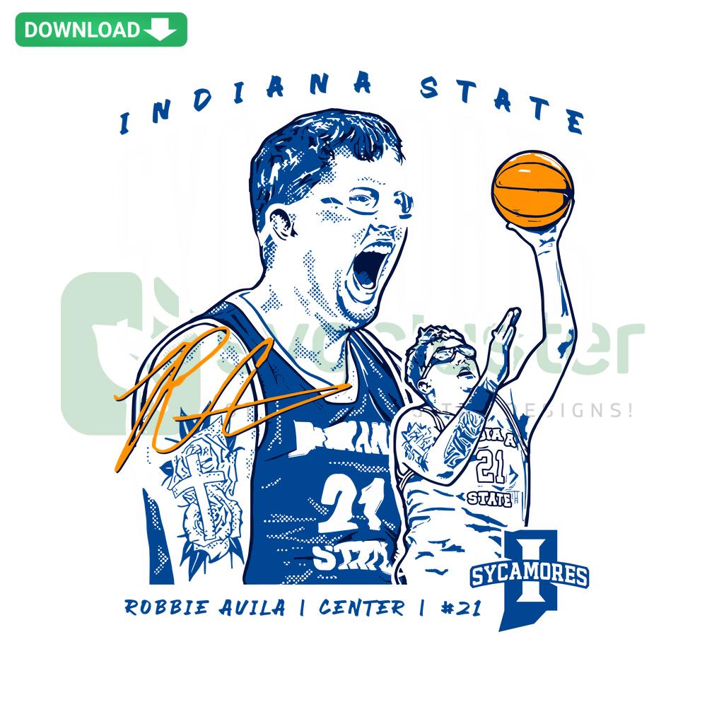 Indiana State Robbie Avila NCAA Basketball SVG, custom sports graphic, vector art, college hoops fan design, downloadable SVG file.