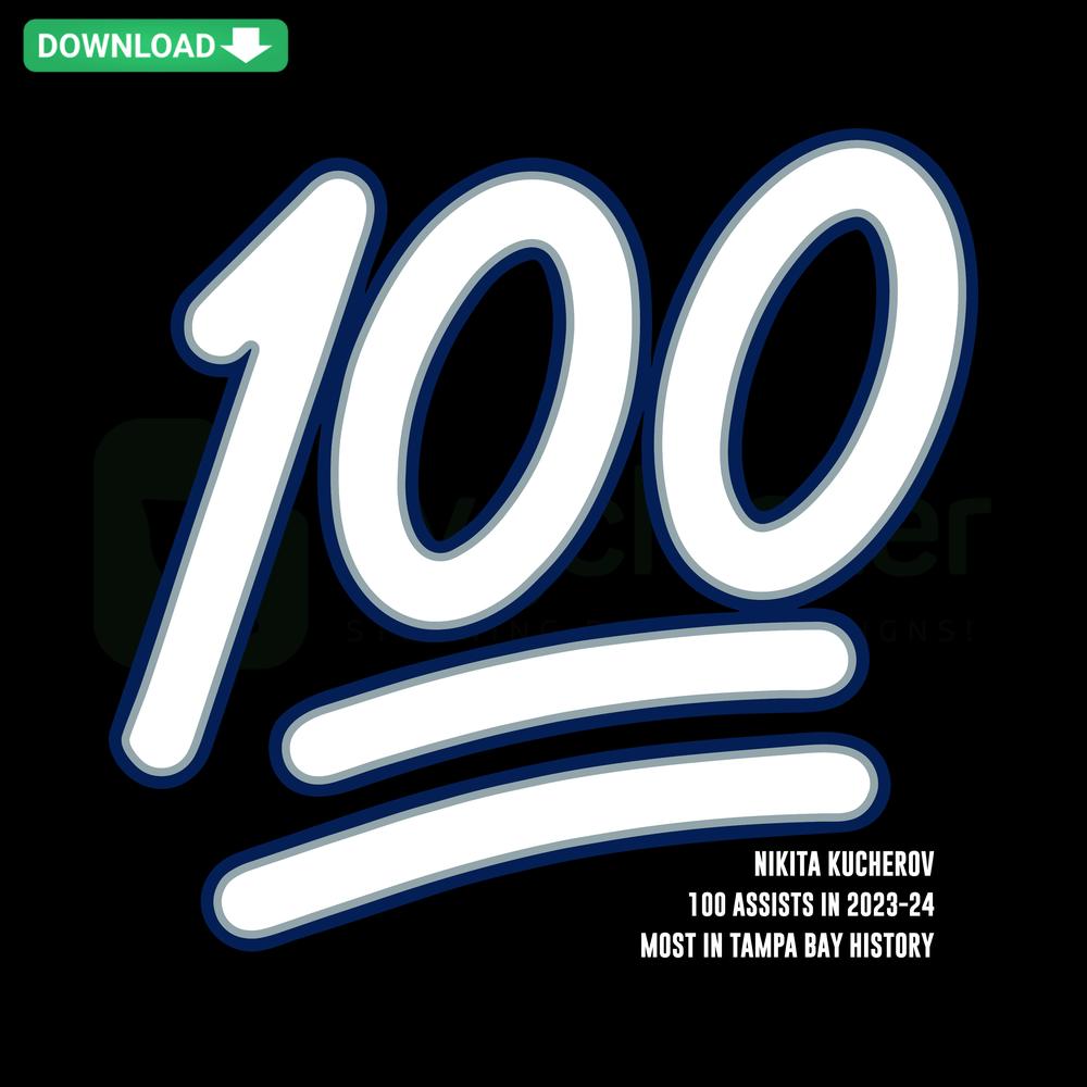 Nikita Kucherov 100 Assists SVG, Tampa Bay Lightning themed design, perfect for DIY downloads, SVG for sports fans and crafters.
