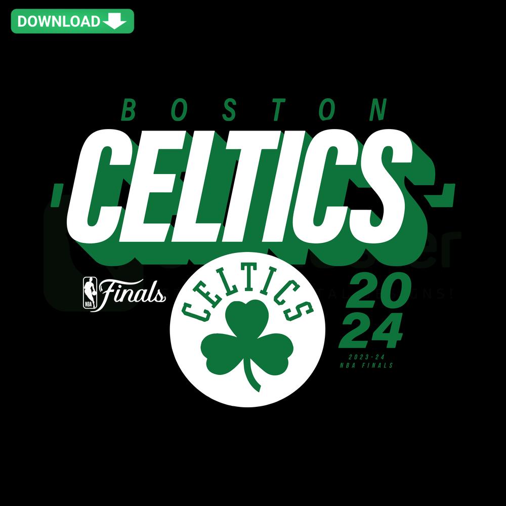 Boston Celtics 2024 NBA Finals SVG, vibrant vector graphics download featuring team logo and championship design elements.