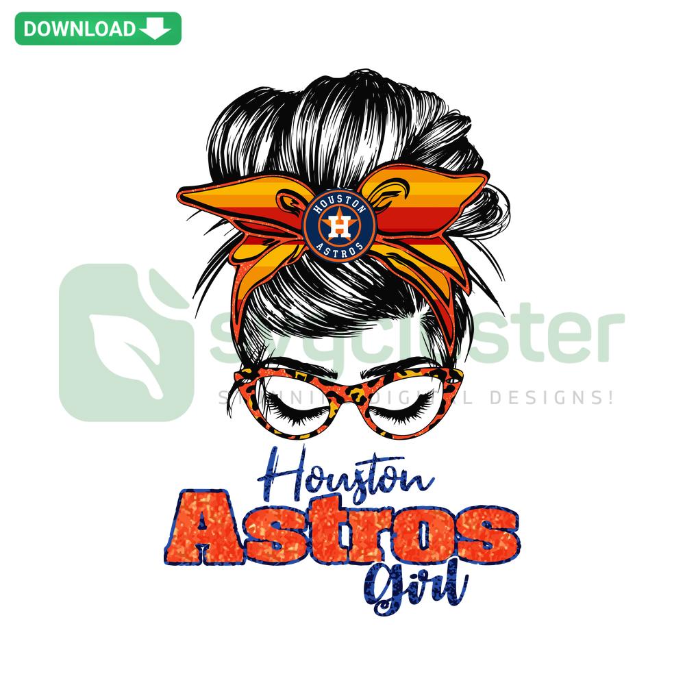 Houston Astros Girl Messy Bun SVG, baseball-themed digital design for instant download, featuring team logo and stylish bun.