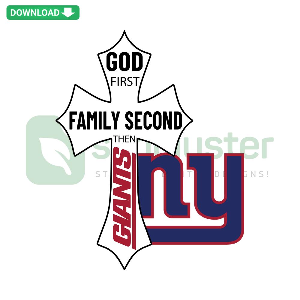 God First Family Second Then Giants SVG, black and white text design, perfect for Cricut crafts, religious SVG download.