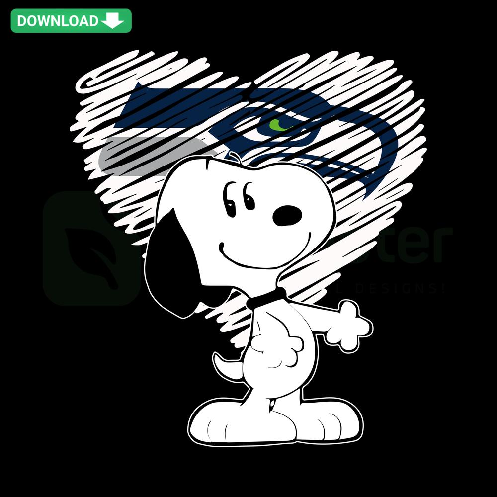 Snoopy with Seahawks helmet holding a heart, Seattle Seahawks SVG, digital download, instant graphics, sports-themed SVG design.
