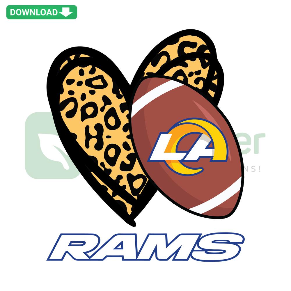 Los Angeles Rams Leopard Heart SVG design, ideal for Wall Art; features Rams logo in a leopard-patterned heart.