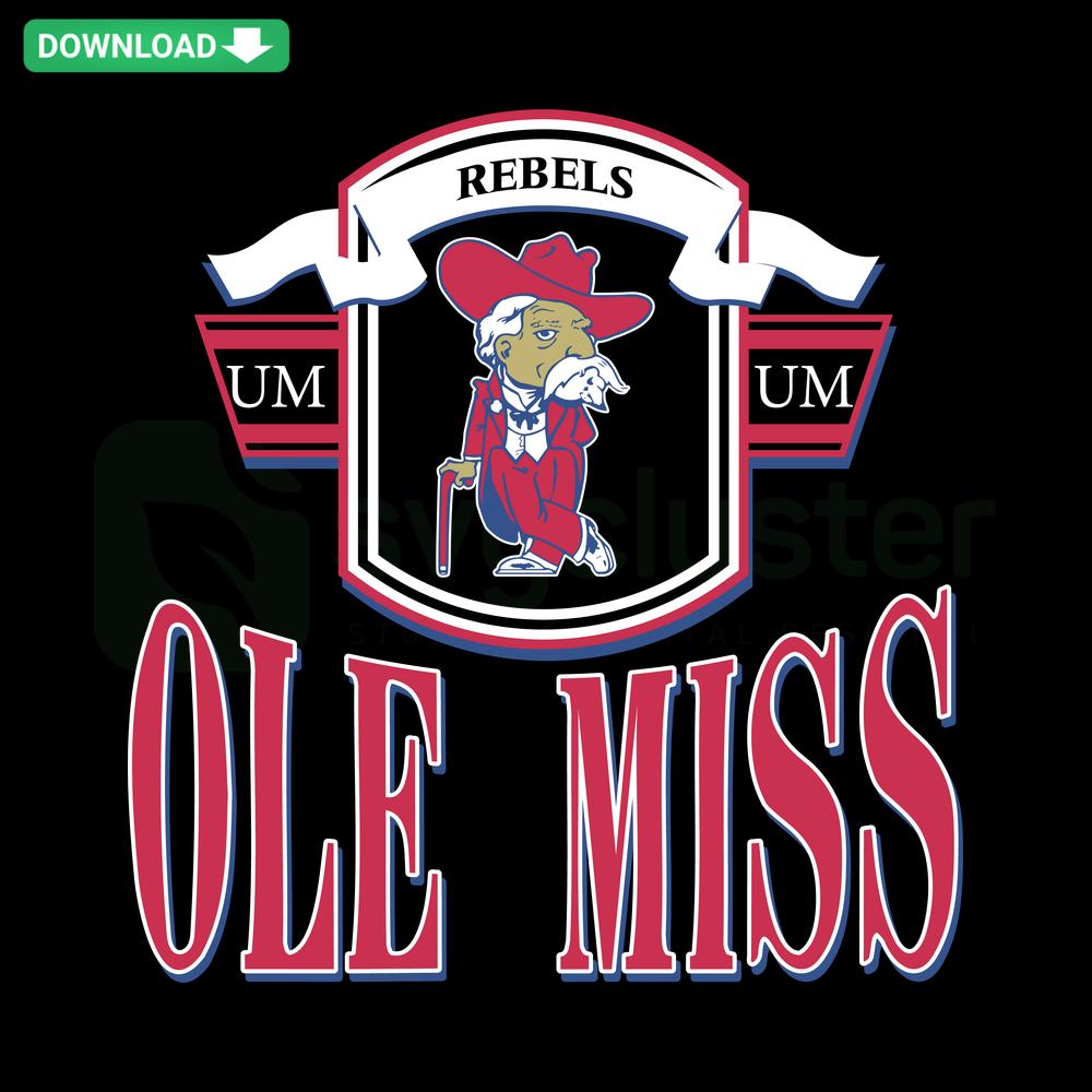 Vintage 90s Ole Miss Rebels SVG design featuring bold team colors and iconic university logo, ideal for NCAA custom projects.