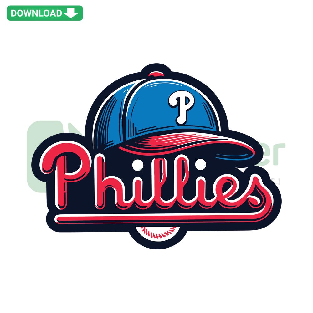 Phillies Baseball Cap MLB Philadelphia SVG on white background, featuring team logo, perfect for craft cutting projects.