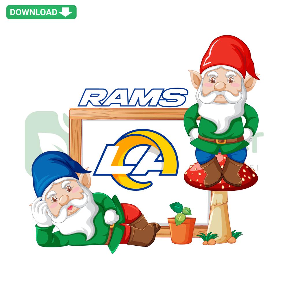 Gnome wearing Los Angeles Rams colors, SVG design, perfect for Rams fans and crafting projects.