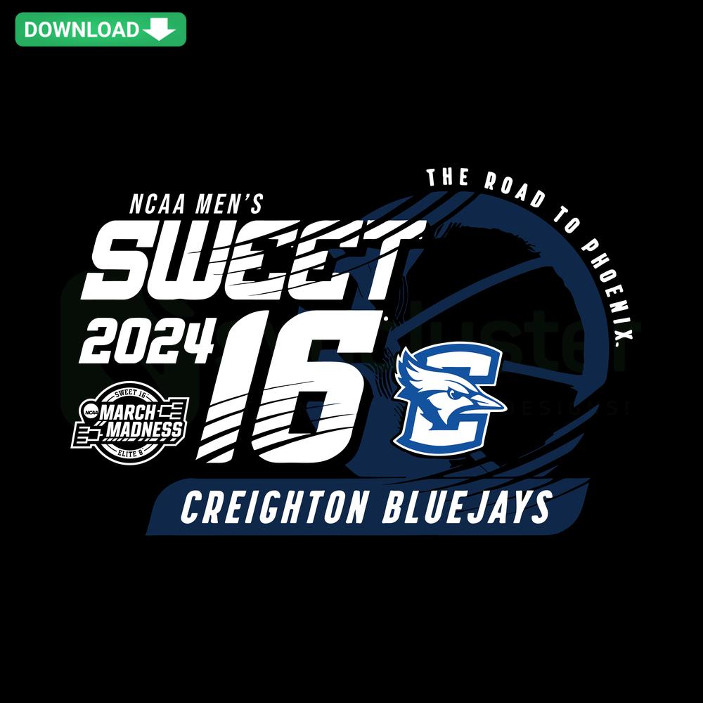 Creighton Men's Basketball 2024 NCAA Sweet 16 SVG, bold blue and white design, instant digital download for fans and alumni.