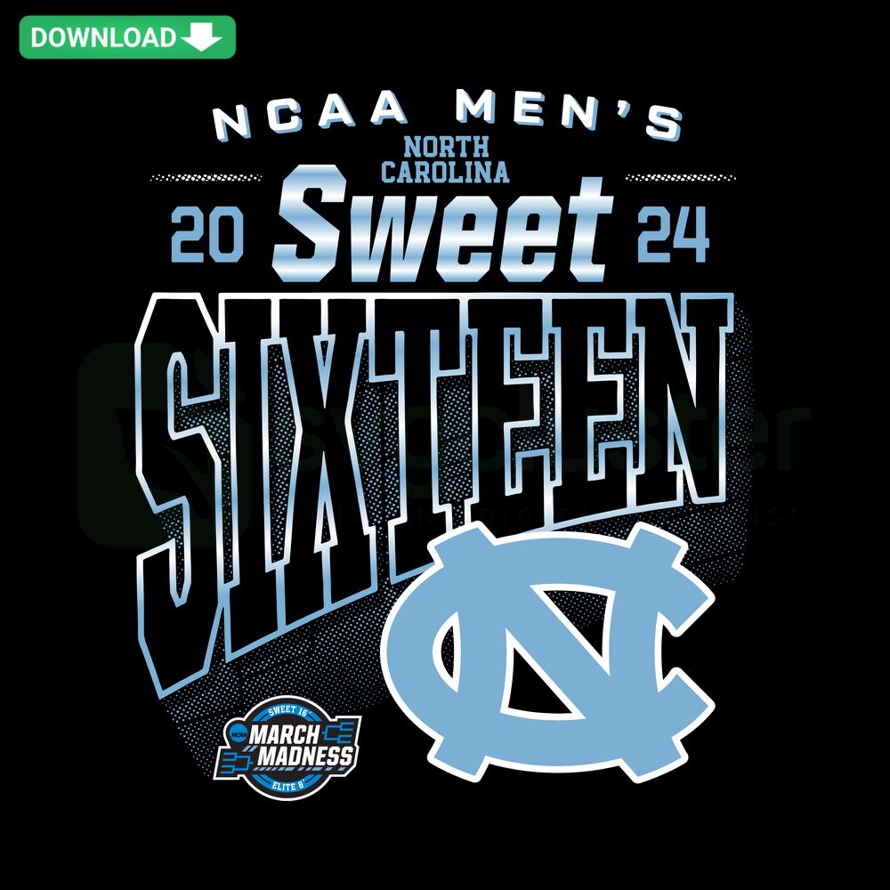 UNC Tar Heels 2024 Sweet Sixteen NCAA Basketball SVG, Cricut Ready, digital design with hoops and team logo elements.