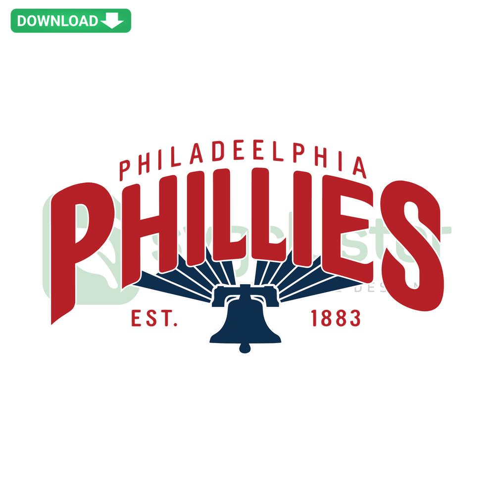 Retro Phillies Baseball SVG with iconic Phillies logo, vibrant red and blue colors, perfect for digital crafts and prints.